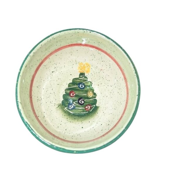 Vintage 1998 Julie Ueland Enesco Speckled Plaid Small Christmas Tree Bowl 4.5" - Picture 1 of 3